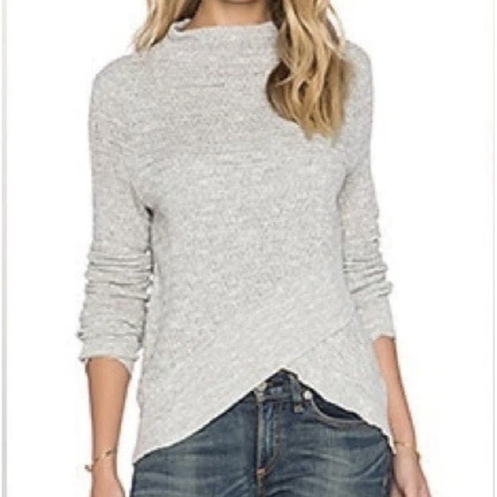 Free People Sweater Top Women's Small Gray Linen Blend Long Sleeve Stretch